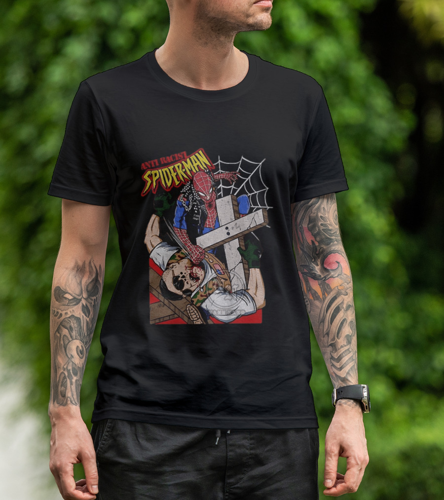 Anti Racist Spider Man Punches Nazi Swastika Website T-Shirt