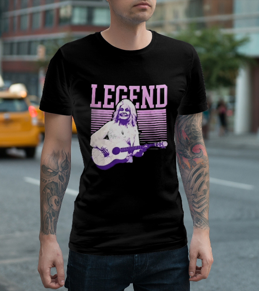 Legendary Female Country Singer Acoustic Guitar Pink Halftone Stripes T-Shirt