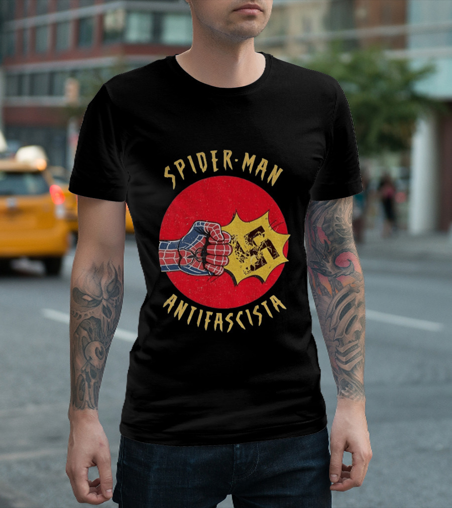 Spider Man Antifascista Punch Kapow Comic Book T-Shirt
