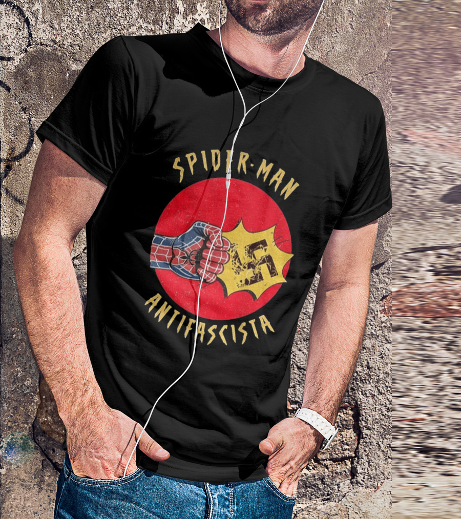 Spider Man Antifascista Punch Kapow Comic Book T-Shirt