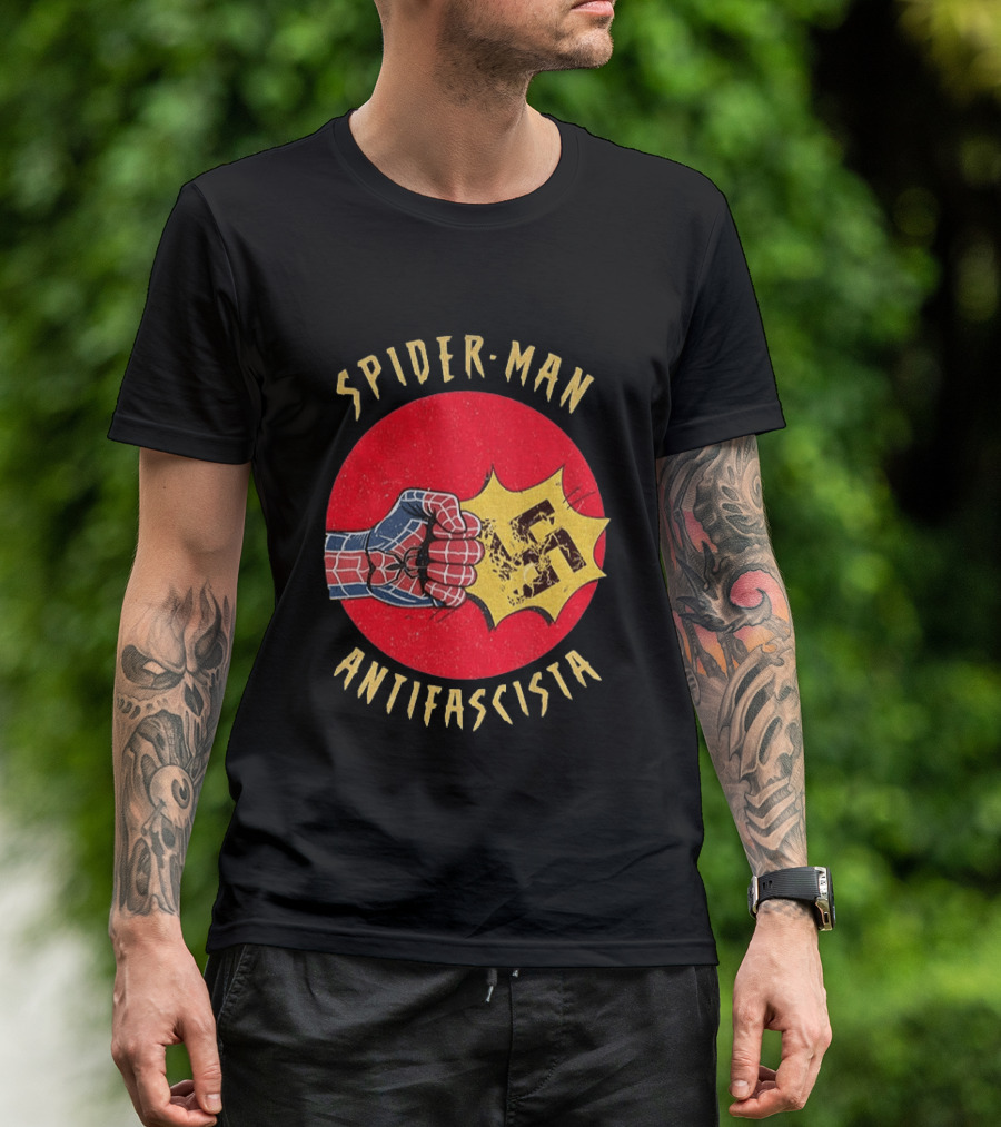Spider Man Antifascista Punch Kapow Comic Book T-Shirt