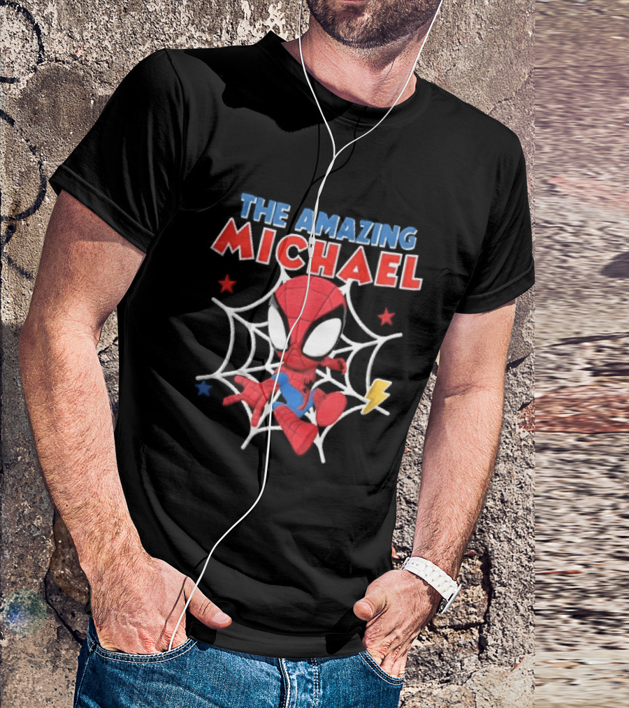 The Amazing Michael Spider Man Cartoon Web Stars Lightning Bolt T-Shirt