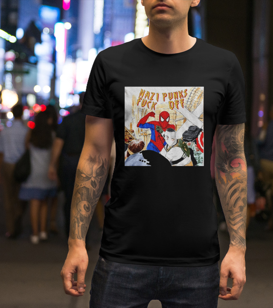 Nazi Punks Fuck Off Spiderman Characters Beating Minneapolis Police Pointing Meme T-Shirt