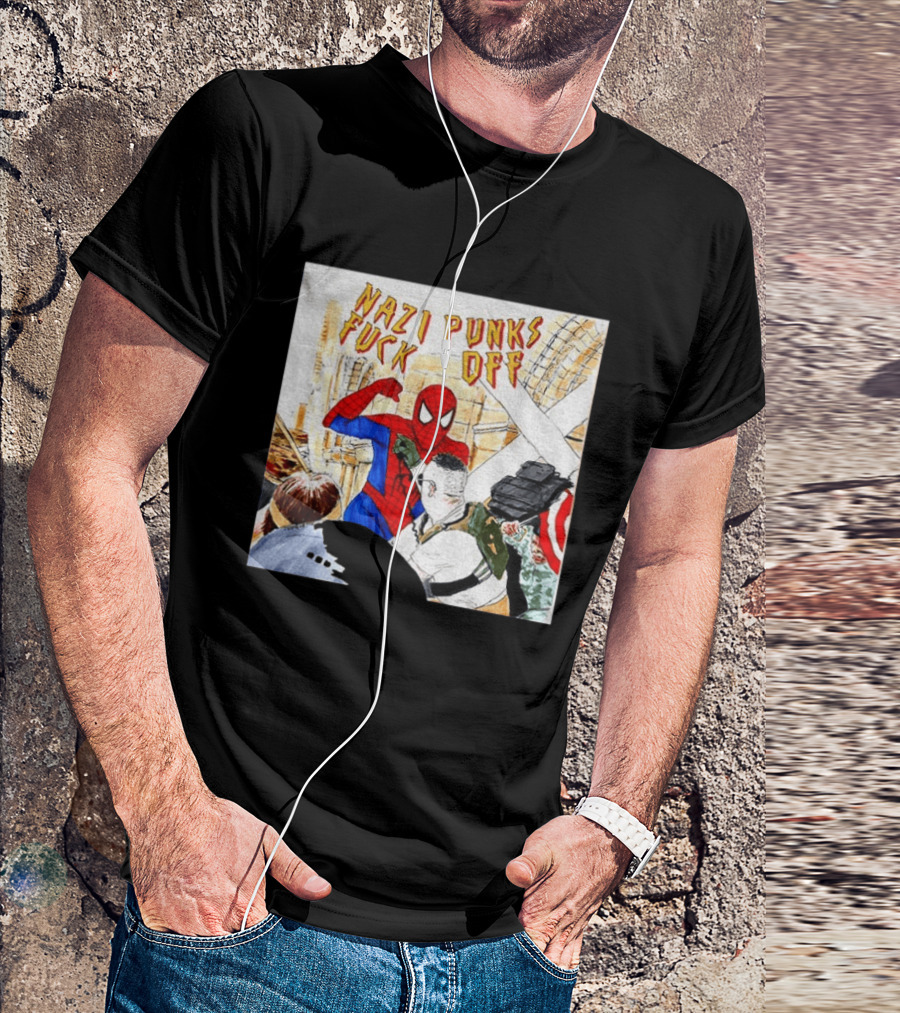 Nazi Punks Fuck Off Spiderman Characters Beating Minneapolis Police Pointing Meme T-Shirt