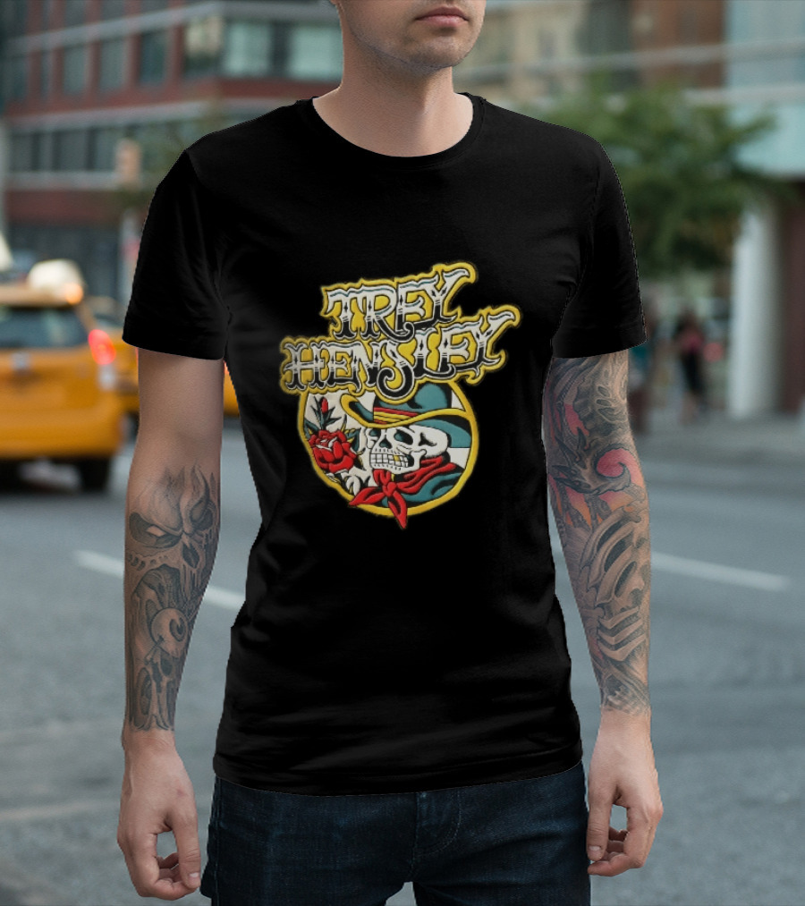 Trey Hensley Skeleton Cowboy Red Rose Traditional Tattoo T-Shirt