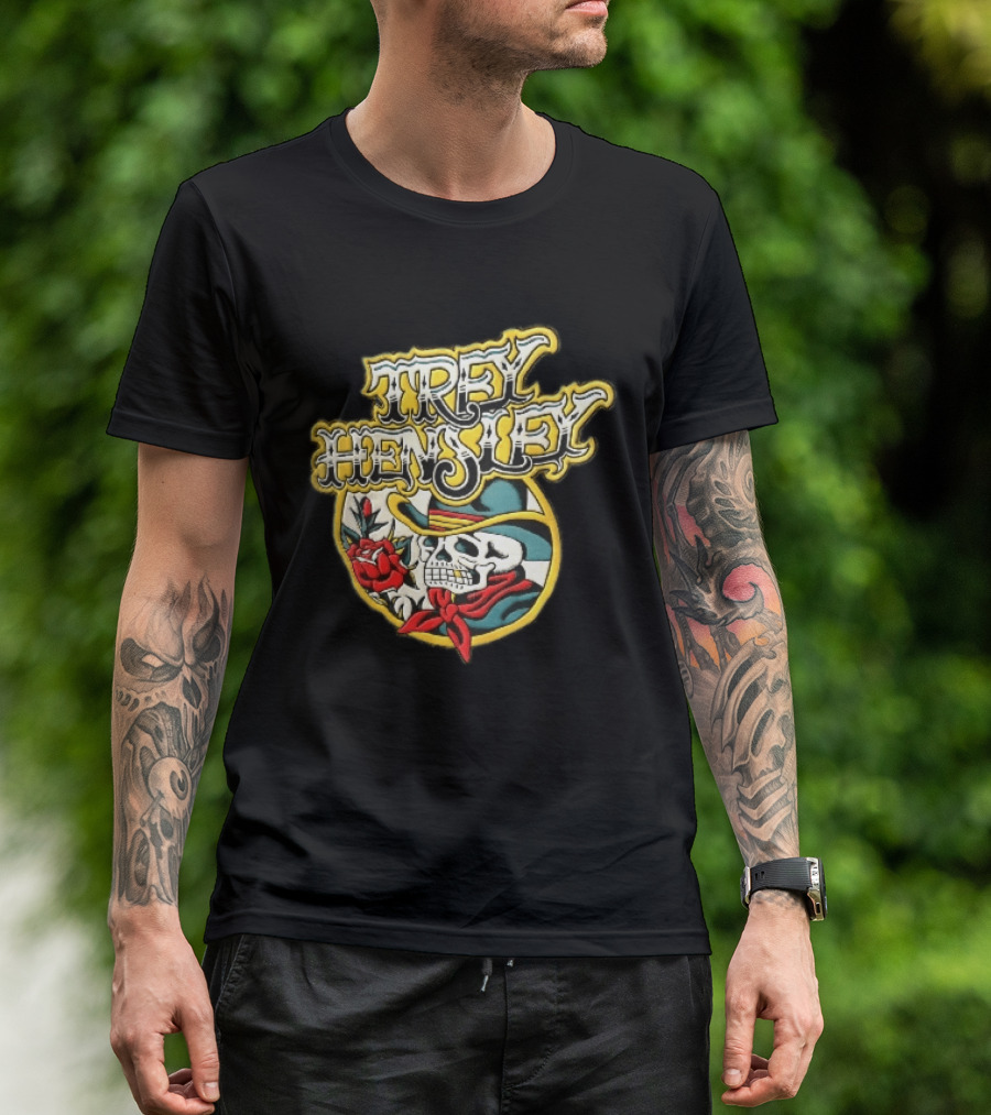Trey Hensley Skeleton Cowboy Red Rose Traditional Tattoo T-Shirt