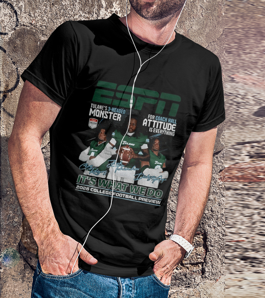 ESPN Tulane's 3 Headed Monster Chris Rodgers Jack Tehienchou Dickson Agu College Football Preview T-Shirt