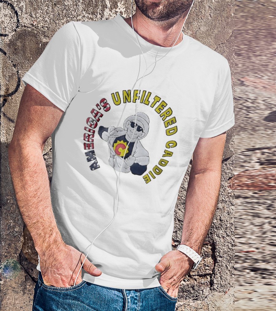 America's Unfiltered Caddie Cartoon Superhero Ripping Open Jumpsuit T-Shirt