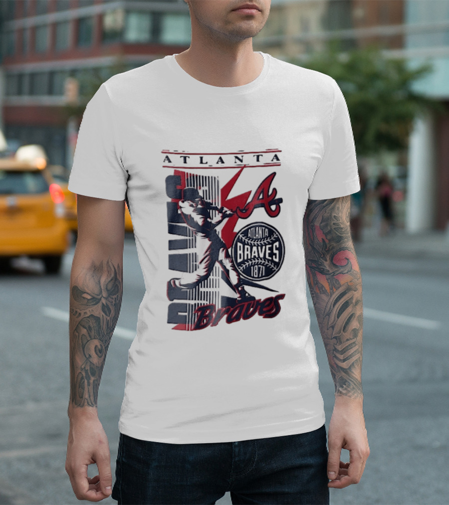 Atlanta Braves 1871 Baseball Batter Swinging Red Lightning Classic MLB T-Shirt
