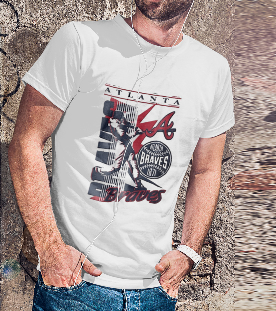 Atlanta Braves 1871 Baseball Batter Swinging Red Lightning Classic MLB T-Shirt