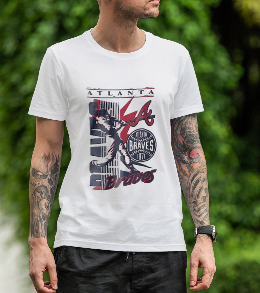 Atlanta Braves 1871 Baseball Batter Swinging Red Lightning Classic MLB T-Shirt
