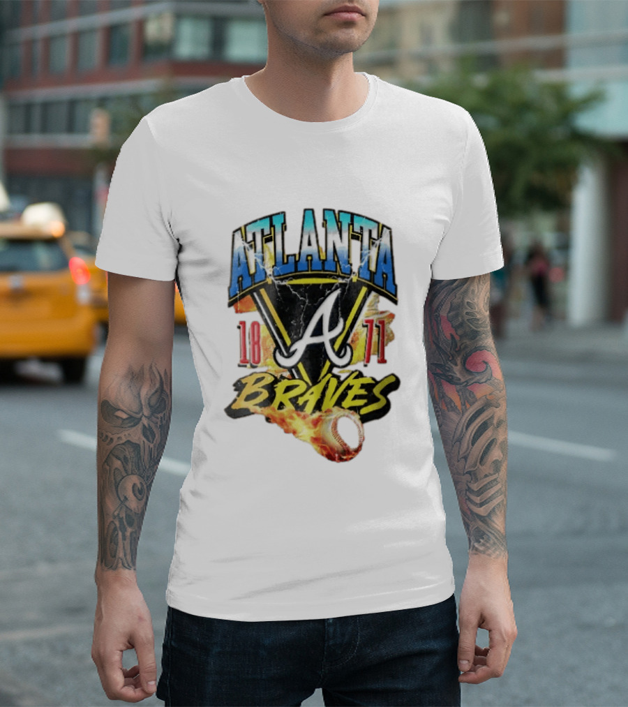 Atlanta Braves 1871 Vintage Flaming Baseball Lightning Triangle T-Shirt