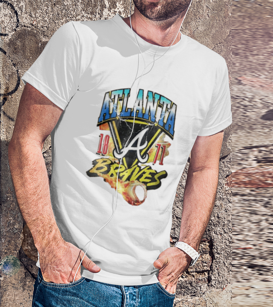 Atlanta Braves 1871 Vintage Flaming Baseball Lightning Triangle T-Shirt