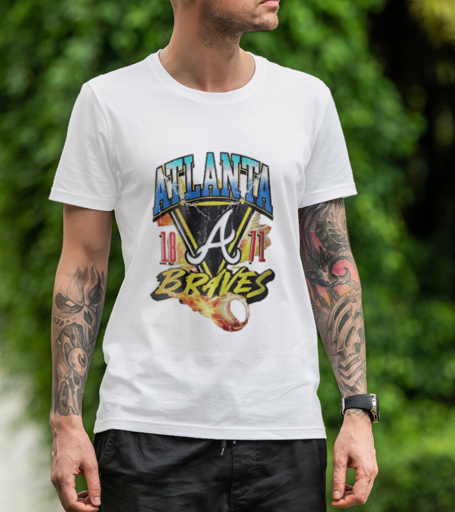 Atlanta Braves 1871 Vintage Flaming Baseball Lightning Triangle T-Shirt