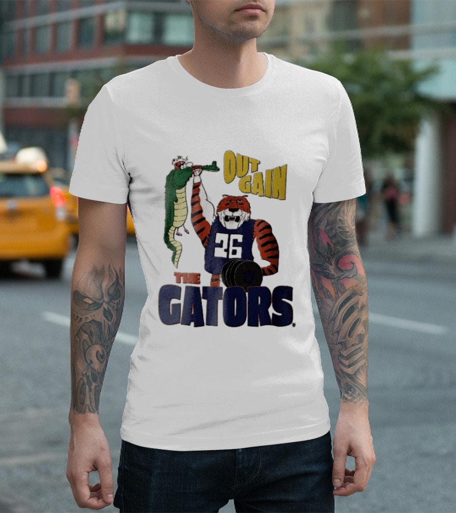Auburn Tigers Out Gain The Gators Cartoon Weightlifting Alligator NCAA T-Shirt
