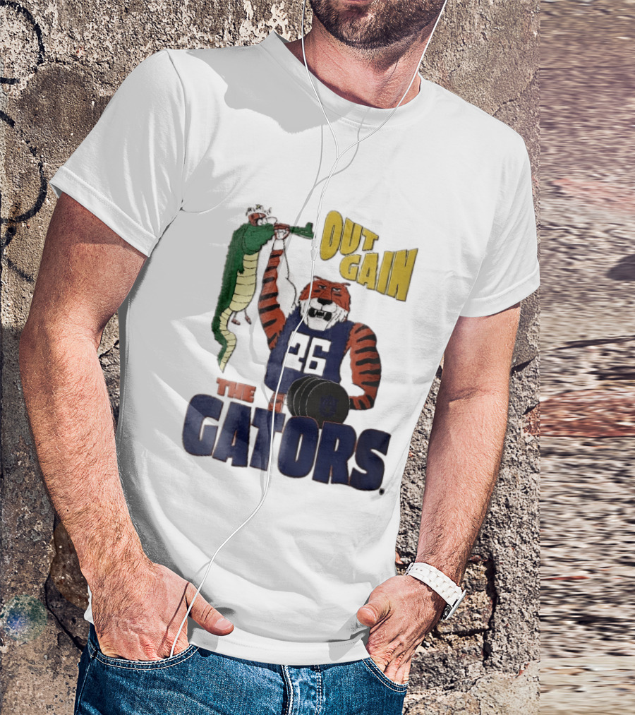 Auburn Tigers Out Gain The Gators Cartoon Weightlifting Alligator NCAA T-Shirt