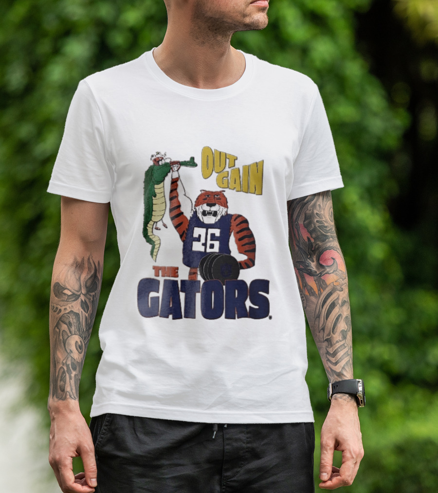 Auburn Tigers Out Gain The Gators Cartoon Weightlifting Alligator NCAA T-Shirt