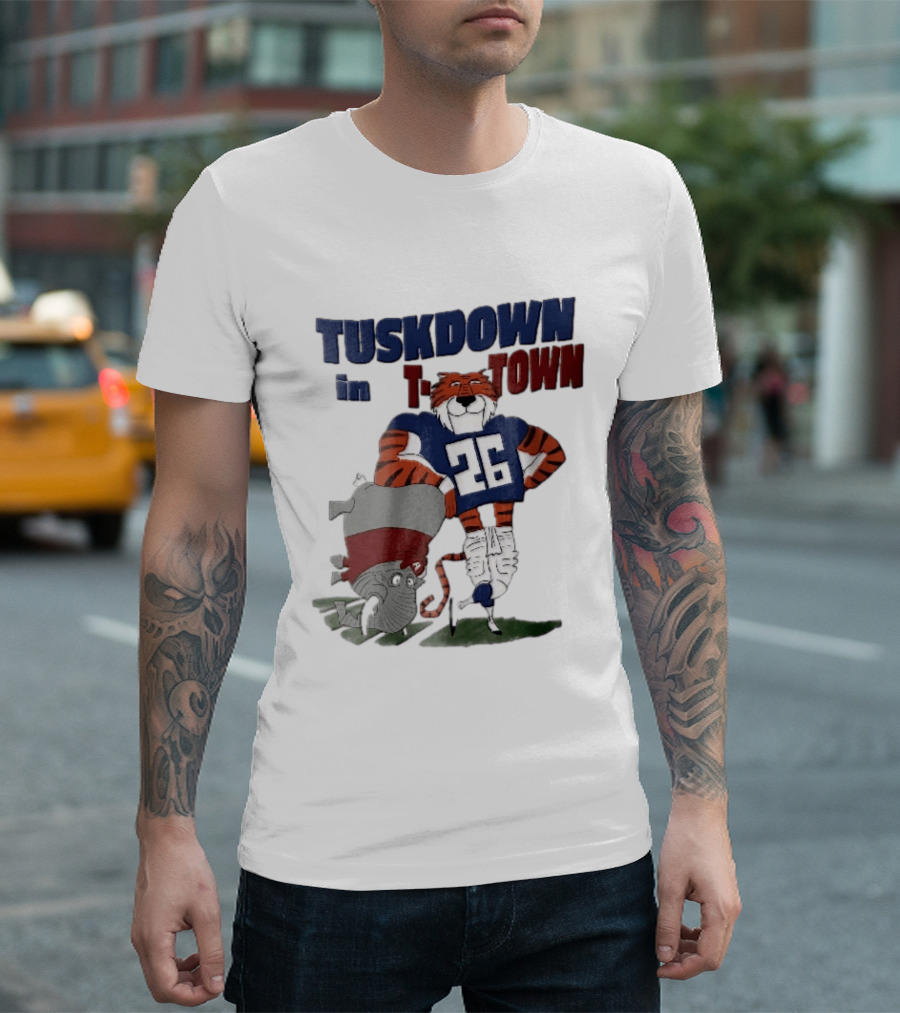 Tuskdown In Town Auburn Tigers NCAA Cartoon Elephant T-Shirt