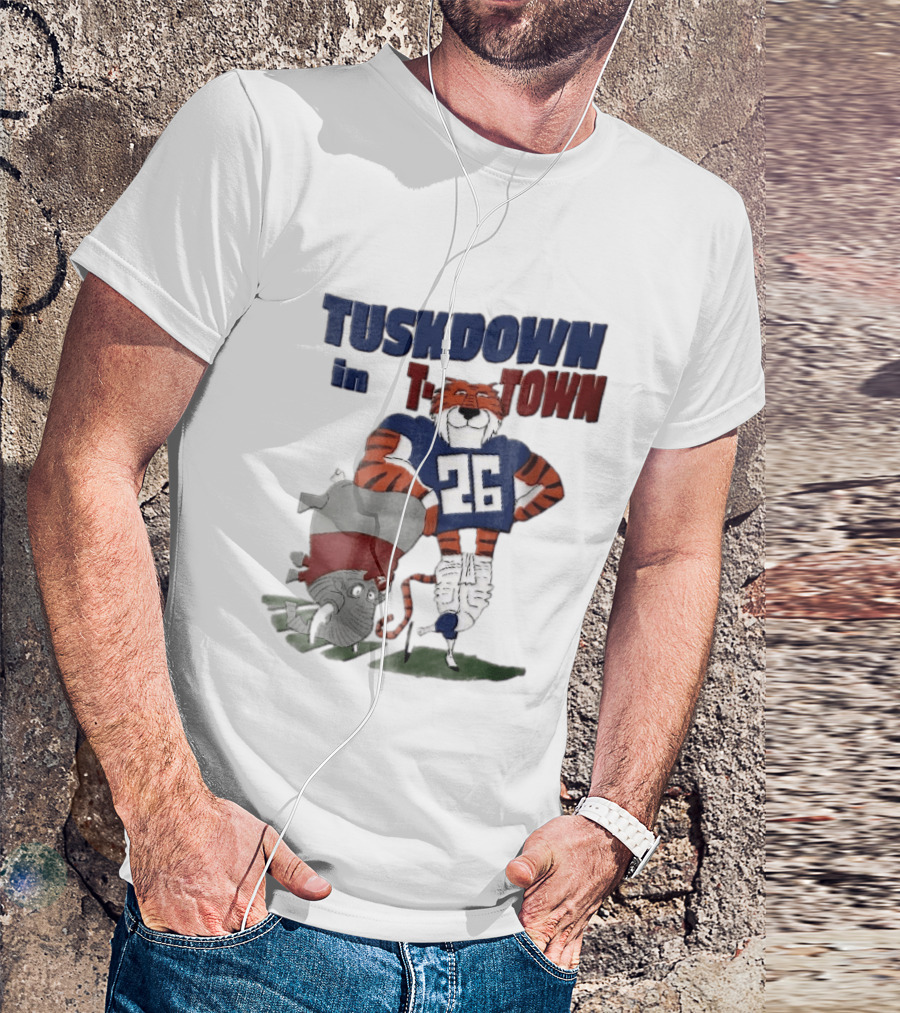 Tuskdown In Town Auburn Tigers NCAA Cartoon Elephant T-Shirt