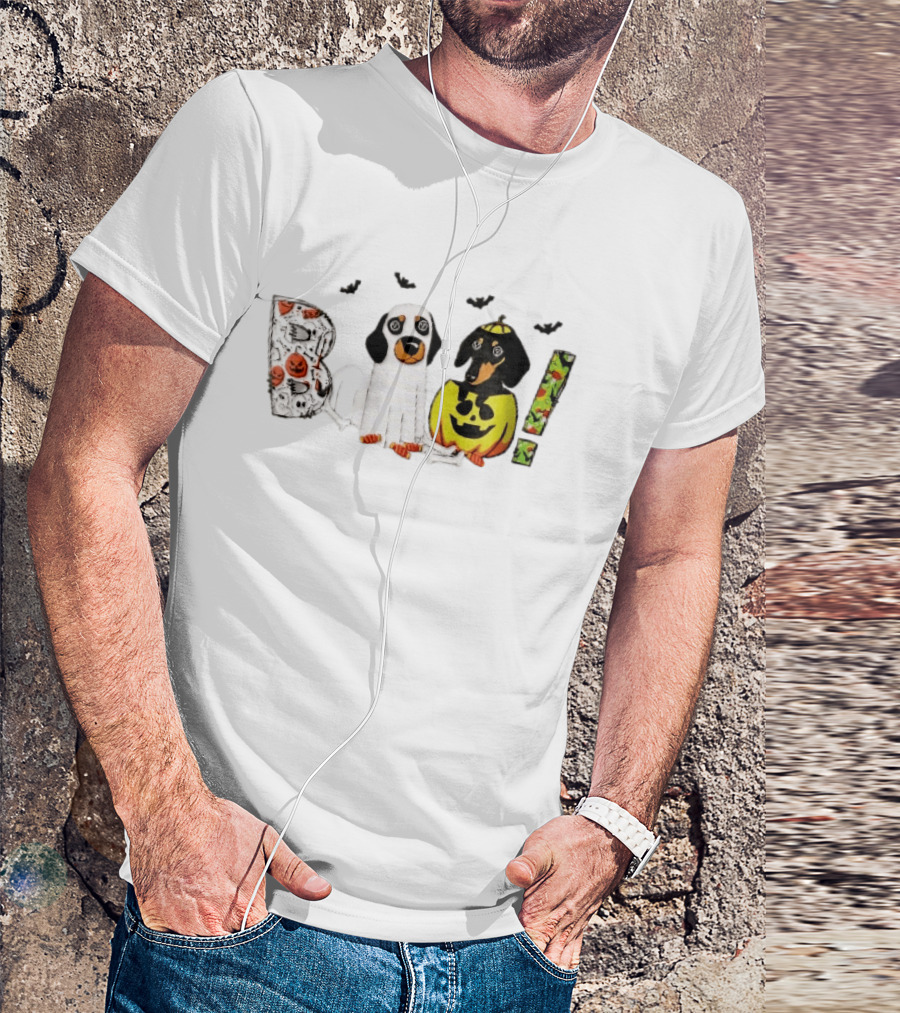 Boo Halloween Cartoon Dachshunds Ghost Costume Pumpkin T-Shirt