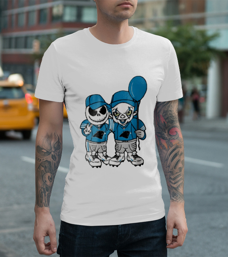 Carolina Panthers Jack Skellington Pennywise Blue Balloon Cartoon T-Shirt