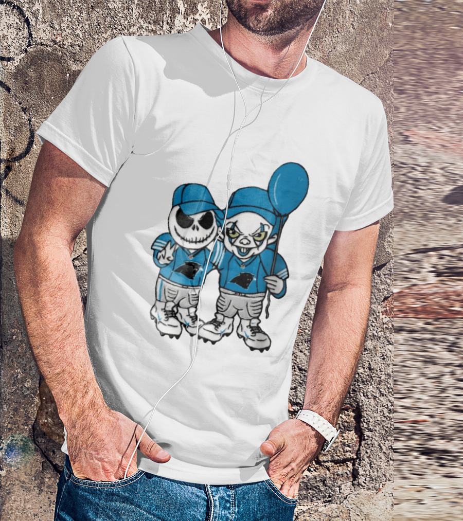 Carolina Panthers Jack Skellington Pennywise Blue Balloon Cartoon T-Shirt