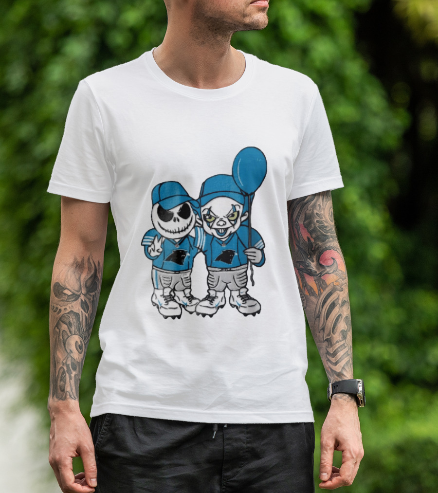 Carolina Panthers Jack Skellington Pennywise Blue Balloon Cartoon T-Shirt