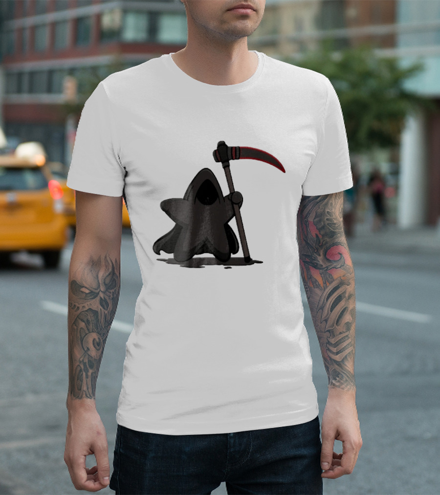 Cartoon Star Grim Reaper Cloak Red Lightsaber Scythe T-Shirt