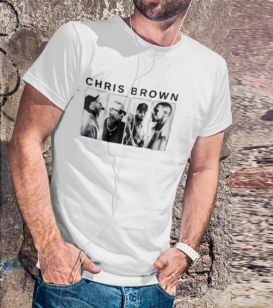 Chris Brown Four Panel Black White Photo T-Shirt
