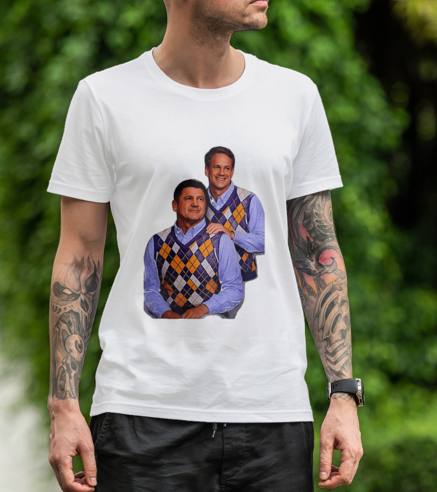LSU Tigers Ed Orgeron Vs Kim Mulkey Argyle Sweater Coaches T-Shirt