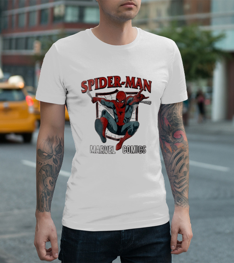 Spider Man Marvel Comics Crouching Web Shield Pose T-Shirt