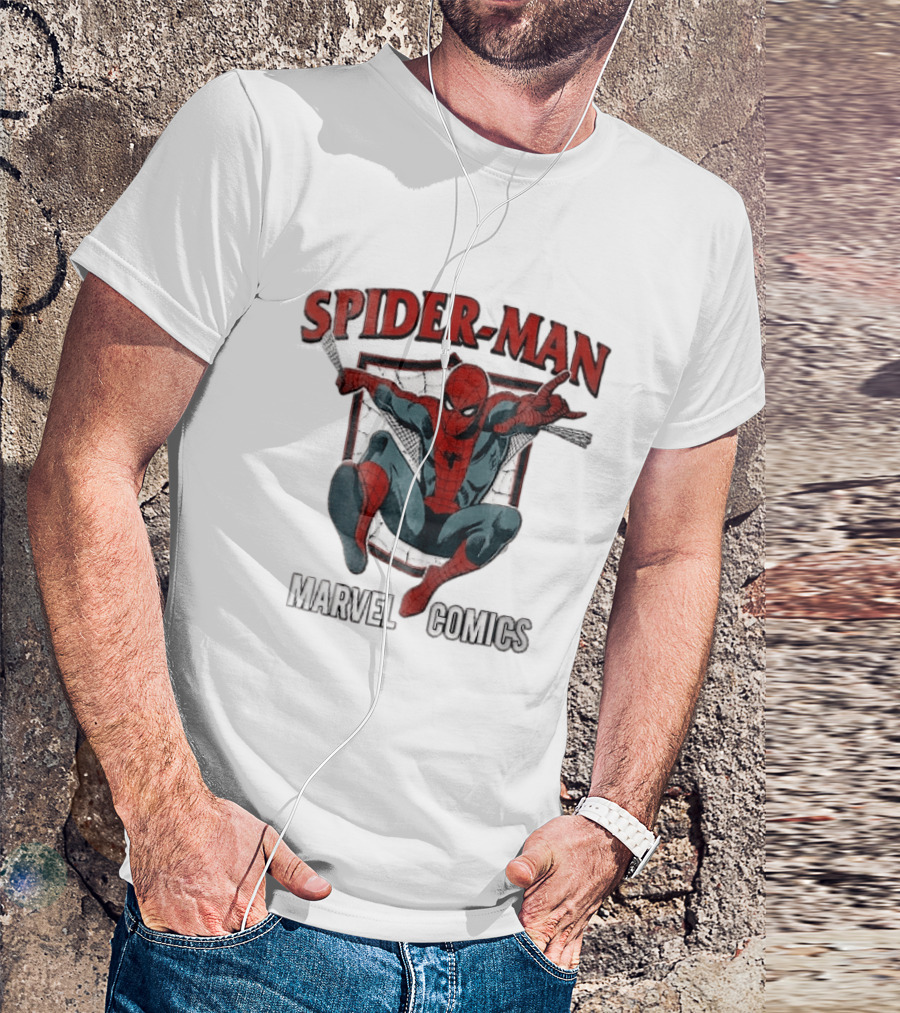 Spider Man Marvel Comics Crouching Web Shield Pose T-Shirt