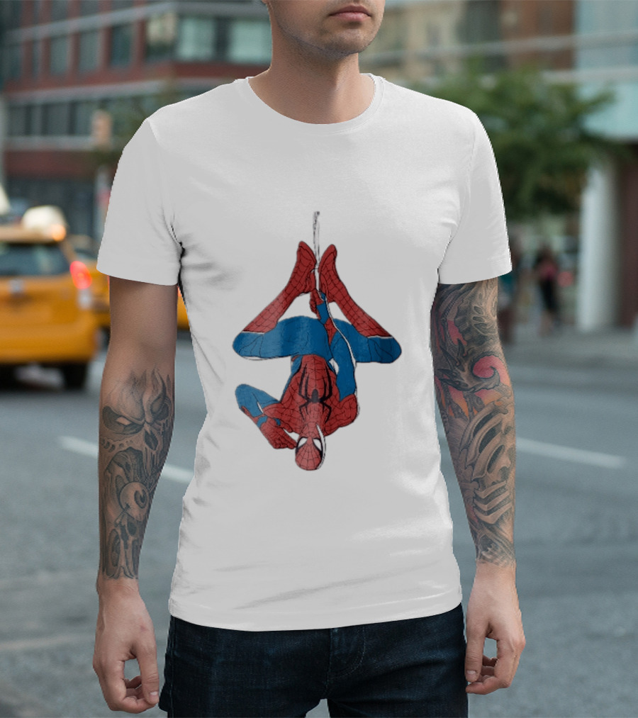 Marvel Spider Man Upside Down Hanging Web Cartoon T-Shirt