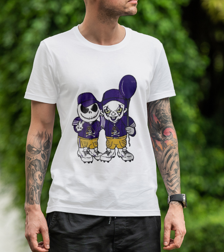 East Carolina Pirates NCAA Jack Skellington Pennywise Clown Purple Balloon T-Shirt