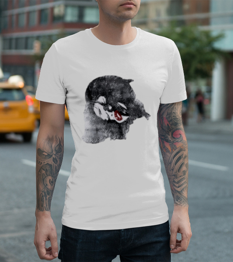 Nessa Barrett Tough Love Off The Shoulder Monochrome Red Lips Sketch T-Shirt