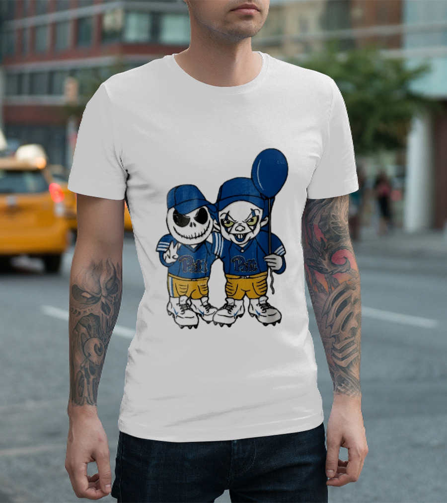 Pittsburgh Panthers NCAA Football Jack Skellington Clown Cartoon Players Blue Balloon T-Shirt