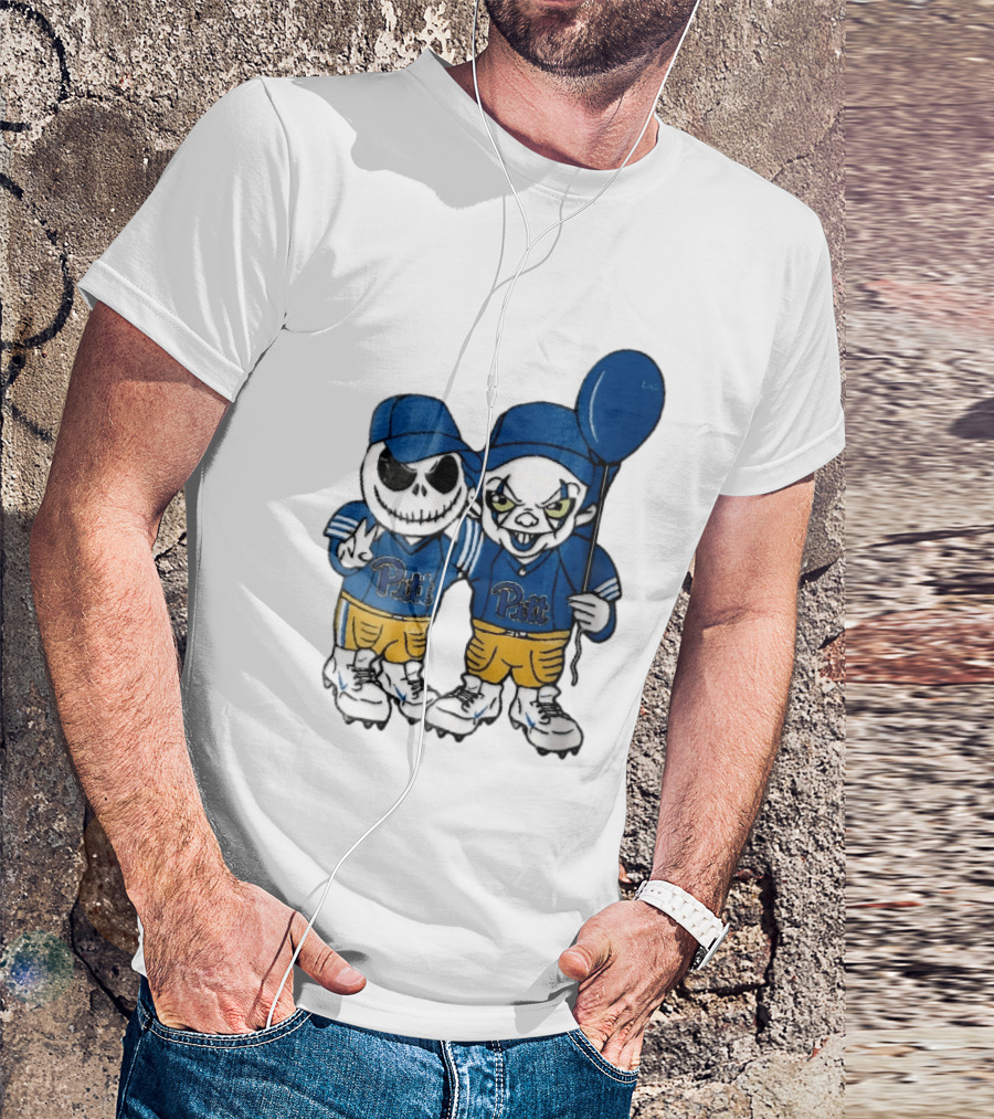 Pittsburgh Panthers NCAA Football Jack Skellington Clown Cartoon Players Blue Balloon T-Shirt