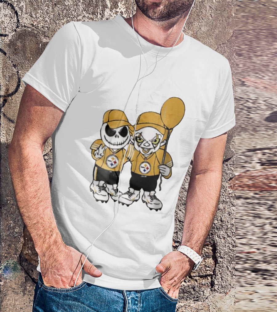 Pittsburgh Steelers Jack Skellington Pennywise Yellow Balloon NFL Cartoon Duo T-Shirt