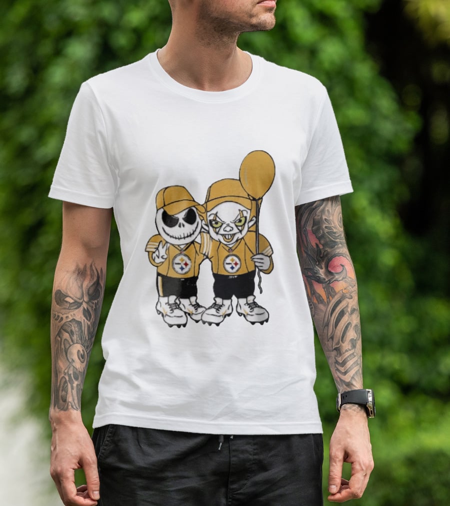 Pittsburgh Steelers Jack Skellington Pennywise Yellow Balloon NFL Cartoon Duo T-Shirt