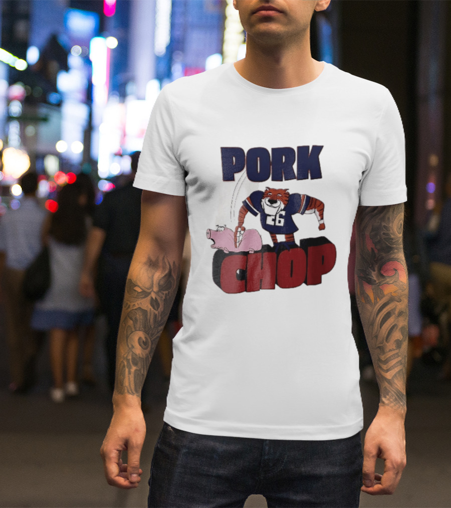 Pork Chop Cartoon Tiger 26 Football Player Hitting Pig T-Shirt