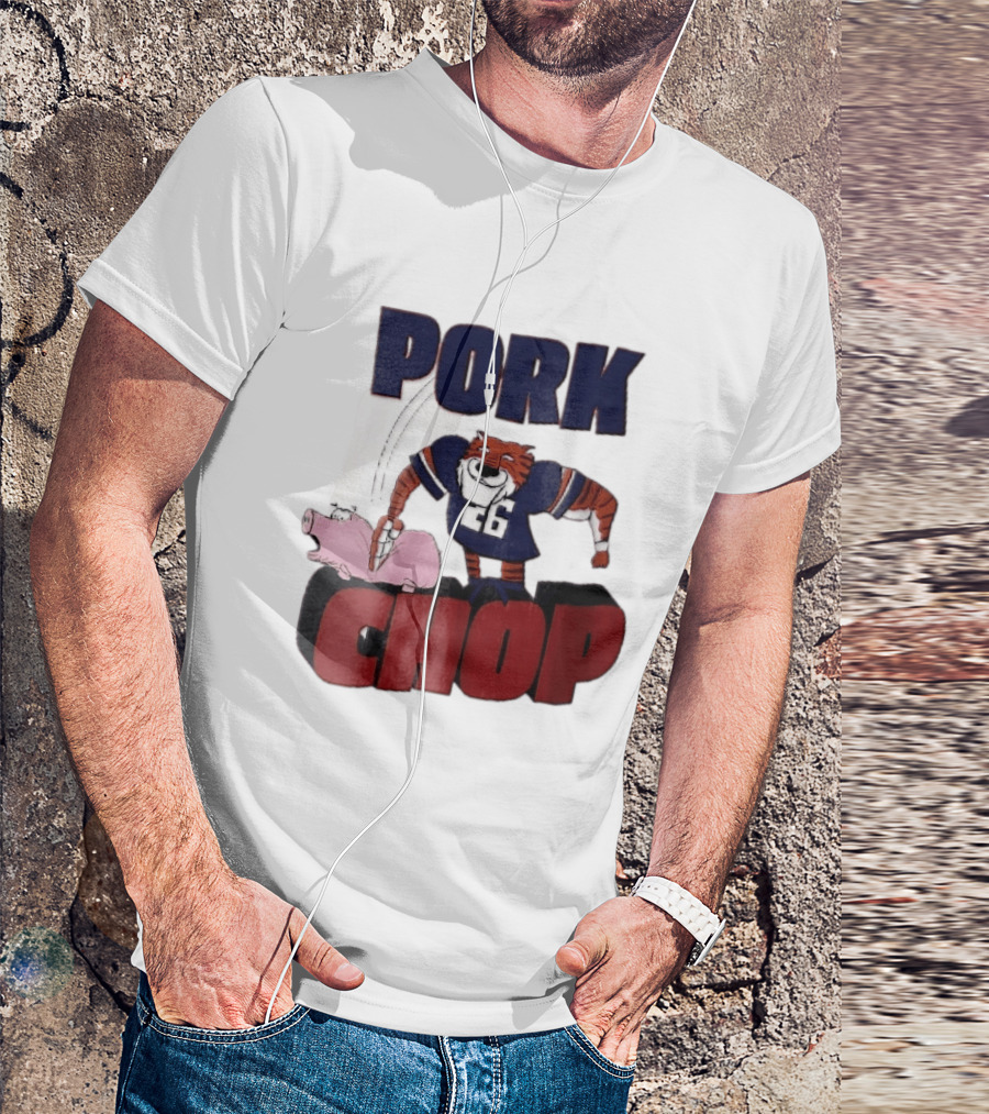 Pork Chop Cartoon Tiger 26 Football Player Hitting Pig T-Shirt