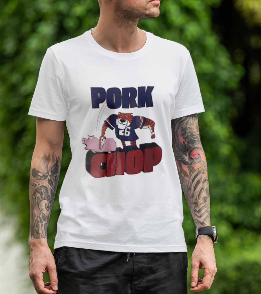Pork Chop Cartoon Tiger 26 Football Player Hitting Pig T-Shirt