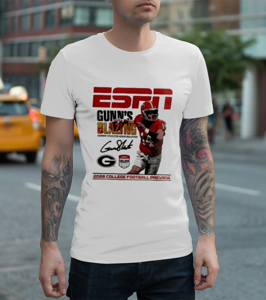 ESPN Gunn's Blazing Georgia Bulldogs 2026 College Football Preview Gunner Stockton T-Shirt