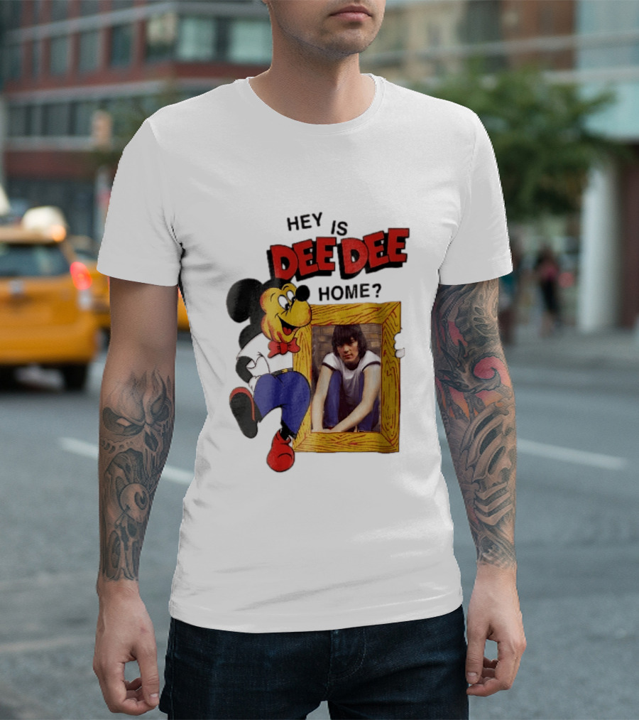 Hey Is Dee Dee Home Cartoon Mickey Mouse Holding Framed Photo T-Shirt
