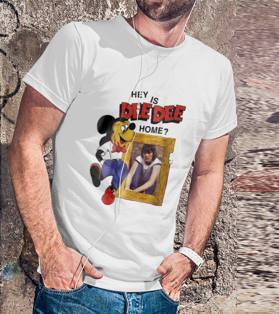Hey Is Dee Dee Home Cartoon Mickey Mouse Holding Framed Photo T-Shirt