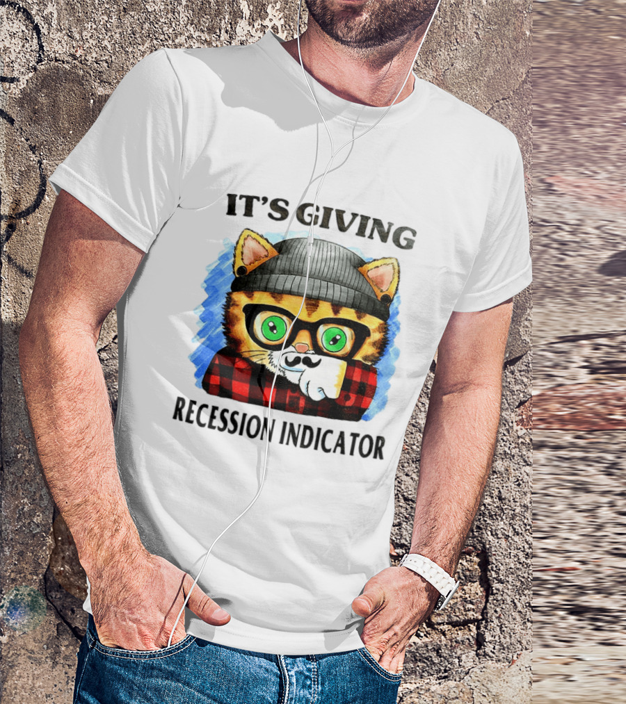 Hipster Cat Glasses Beanie Flannel It's Giving Recession Indicator T-Shirt