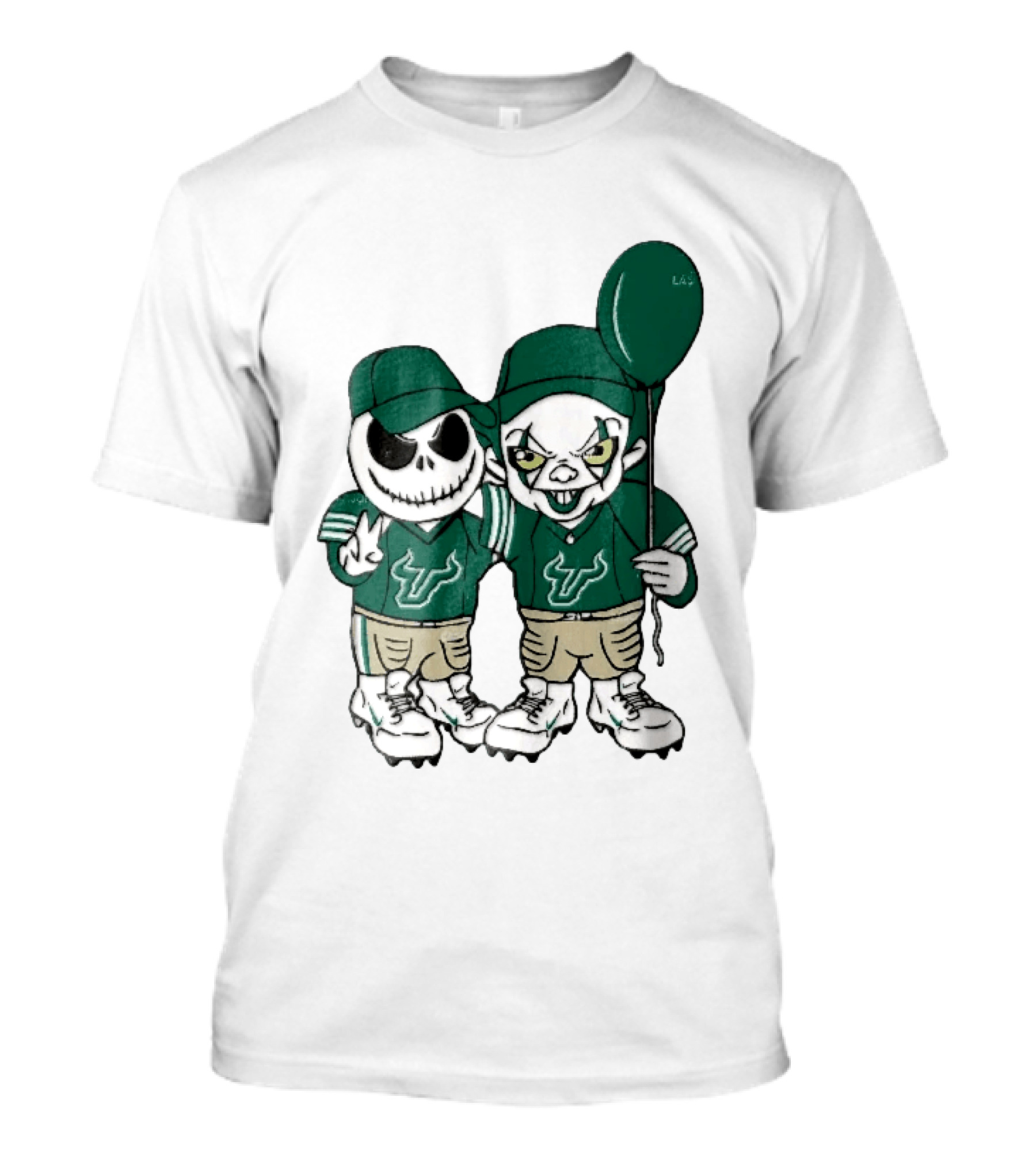 South Florida Bulls Skeleton And Evil Clown With Balloon NCAA Cartoon T-Shirt