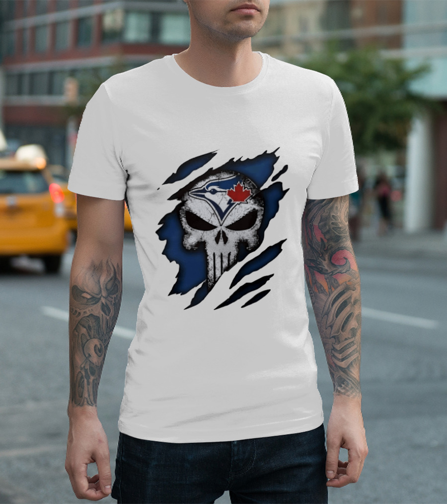 Toronto Blue Jays Punisher Skull Ripped Fabric Men's T-Shirt