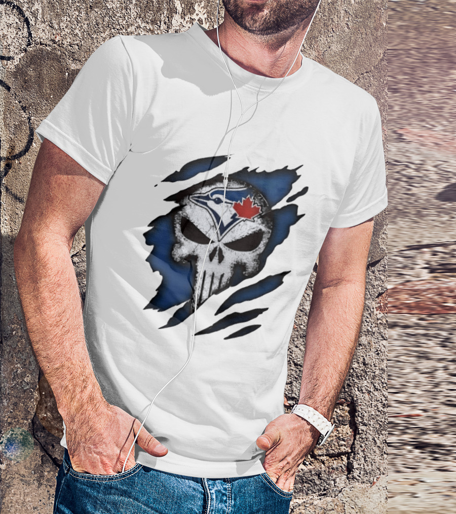 Toronto Blue Jays Punisher Skull Ripped Fabric Men's T-Shirt