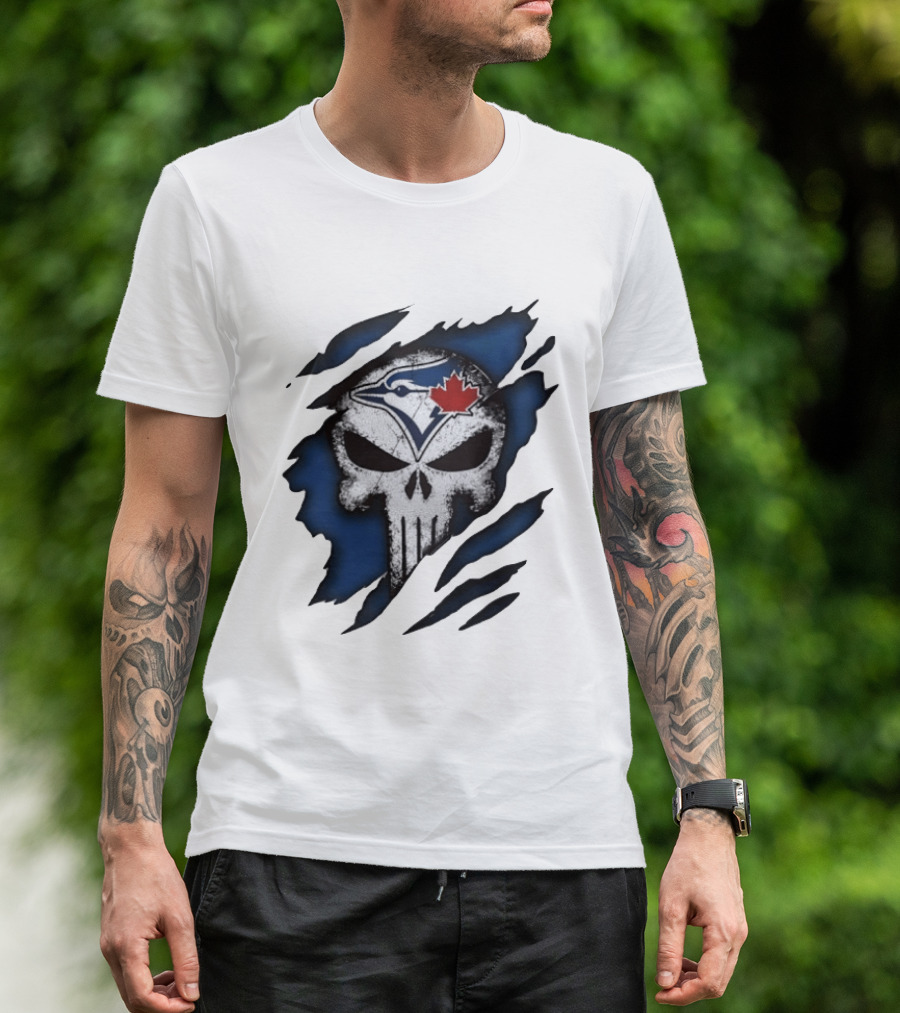 Toronto Blue Jays Punisher Skull Ripped Fabric Men's T-Shirt